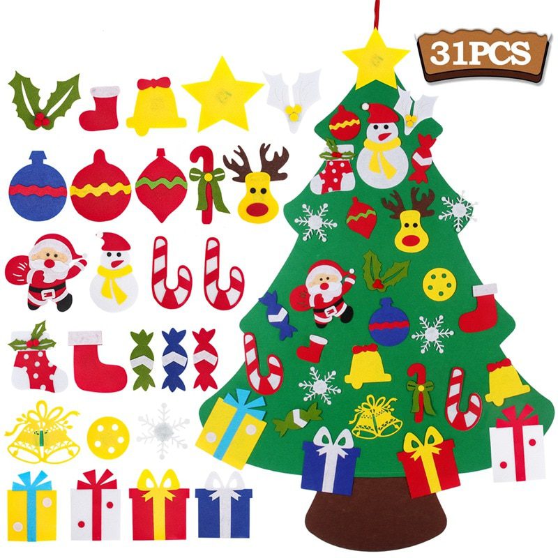 NEW Kids DIY Felt Christmas Tree Merry Christmas Decorations For Home 2021 Christmas Ornaments Navidad 2022 New Year Gifts Xmas