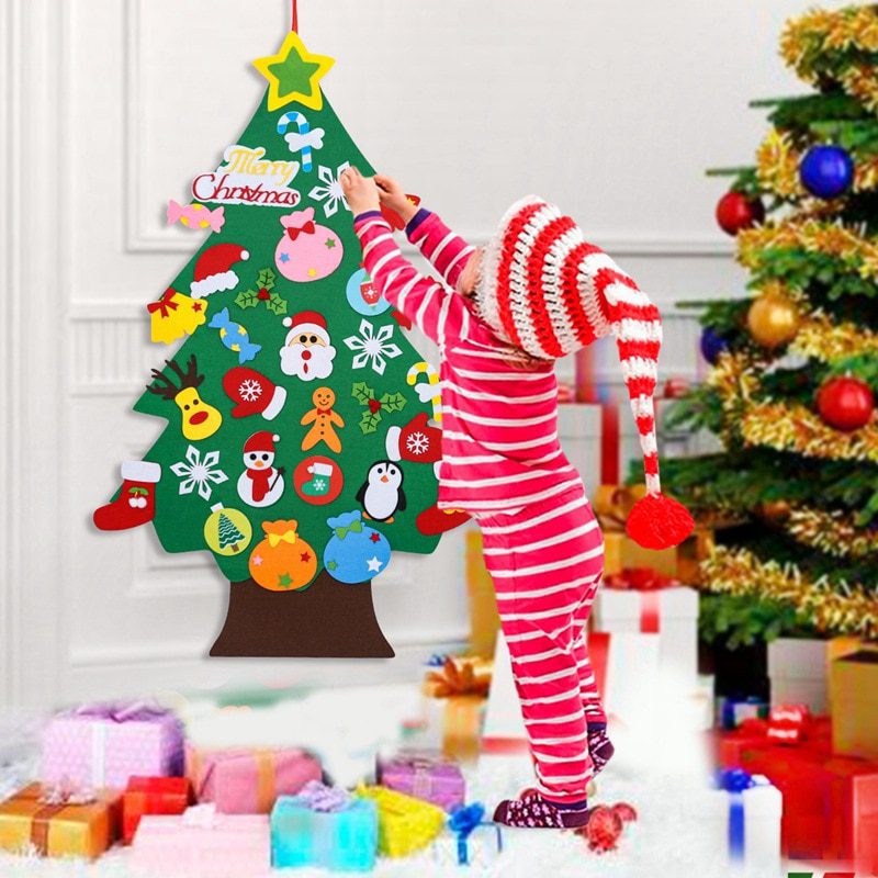 NEW Kids DIY Felt Christmas Tree Merry Christmas Decorations For Home 2021 Christmas Ornaments Navidad 2022 New Year Gifts Xmas