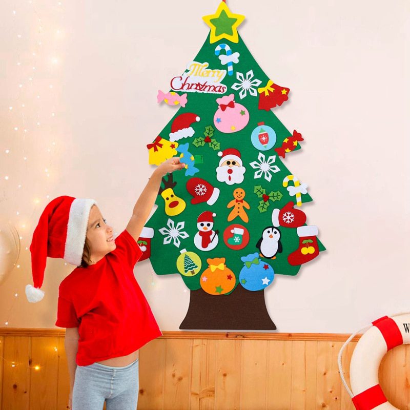 NEW Kids DIY Felt Christmas Tree Merry Christmas Decorations For Home 2021 Christmas Ornaments Navidad 2022 New Year Gifts Xmas