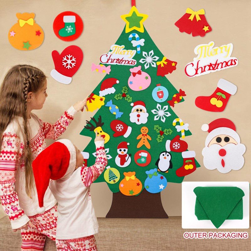 NEW Kids DIY Felt Christmas Tree Merry Christmas Decorations For Home 2021 Christmas Ornaments Navidad 2022 New Year Gifts Xmas