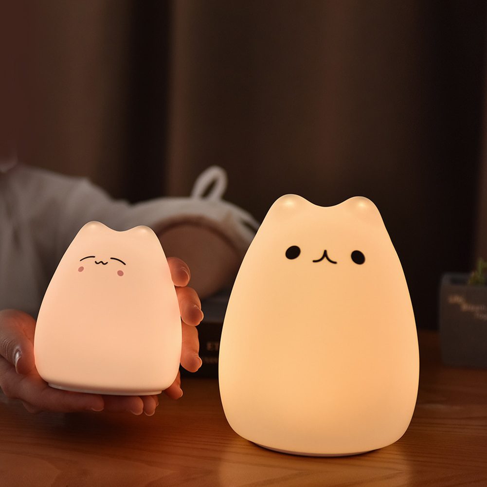 NEW LED Night Light Soft Cat Silicone Animal Touch Sensor Pat Lamp Mini Cute 7 Color Changing for Kids Baby Bedroom Desktop Deco