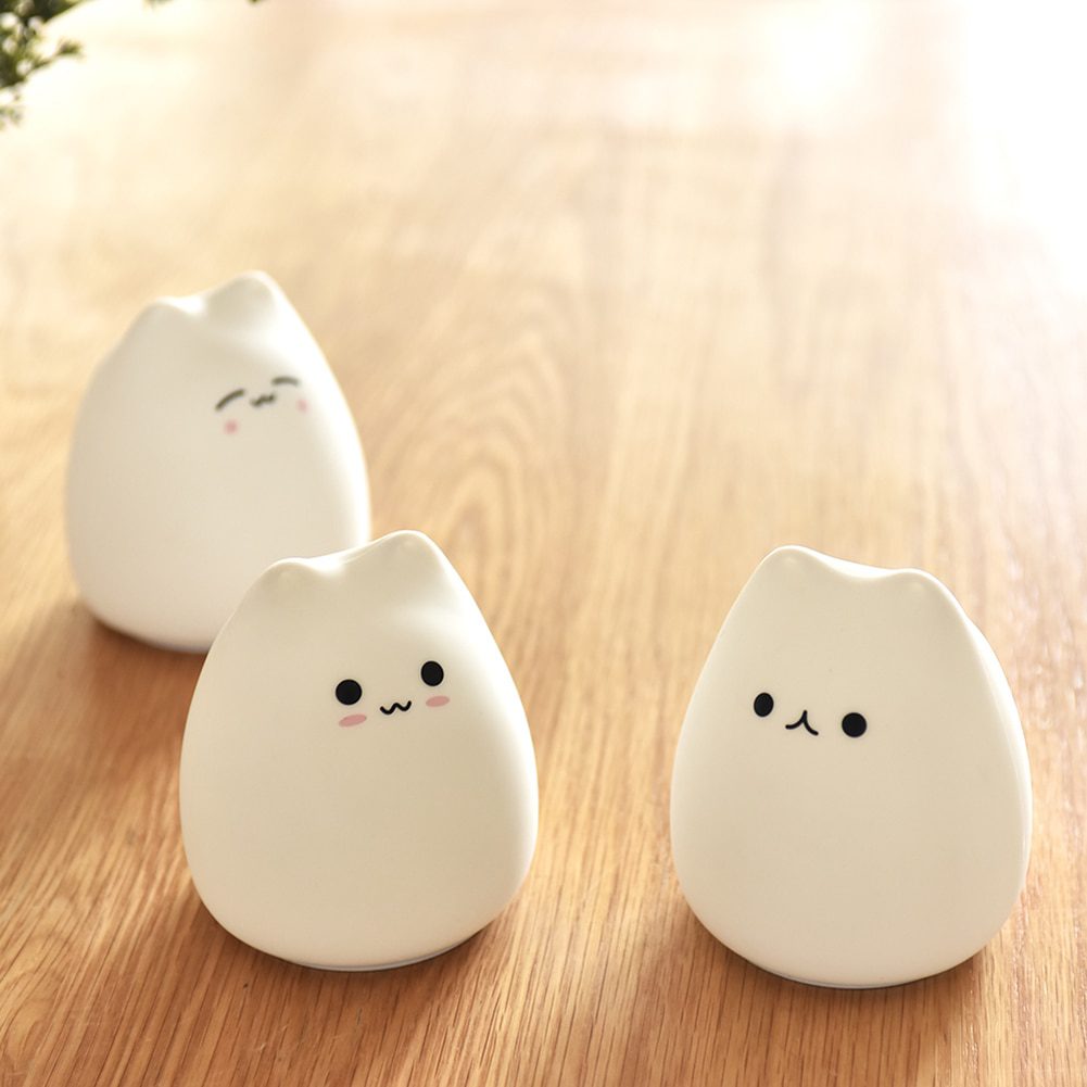 NEW LED Night Light Soft Cat Silicone Animal Touch Sensor Pat Lamp Mini Cute 7 Color Changing for Kids Baby Bedroom Desktop Deco