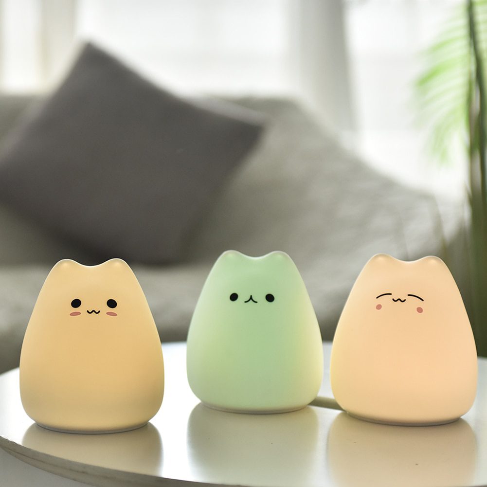 NEW LED Night Light Soft Cat Silicone Animal Touch Sensor Pat Lamp Mini Cute 7 Color Changing for Kids Baby Bedroom Desktop Deco