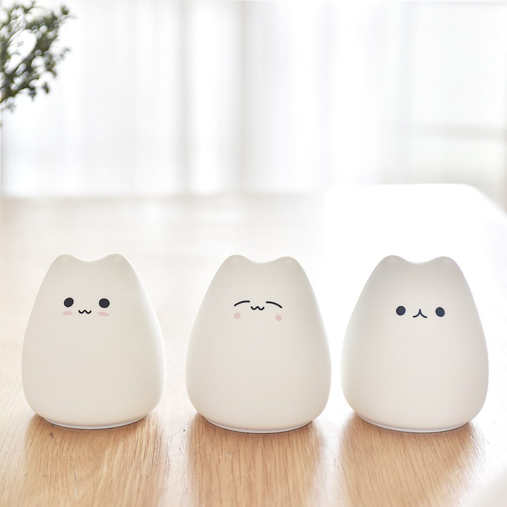 NEW LED Night Light Soft Cat Silicone Animal Touch Sensor Pat Lamp Mini Cute 7 Color Changing for Kids Baby Bedroom Desktop Deco