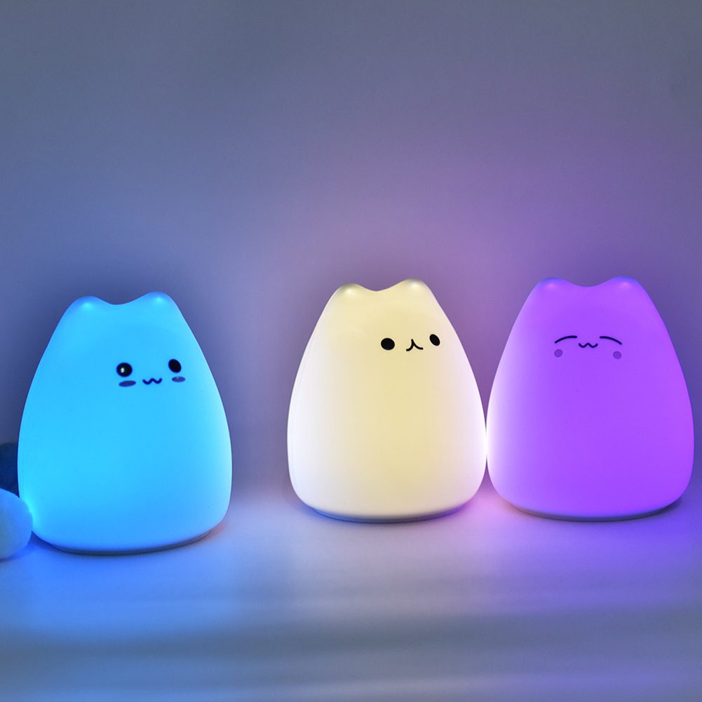 NEW LED Night Light Soft Cat Silicone Animal Touch Sensor Pat Lamp Mini Cute 7 Color Changing for Kids Baby Bedroom Desktop Deco