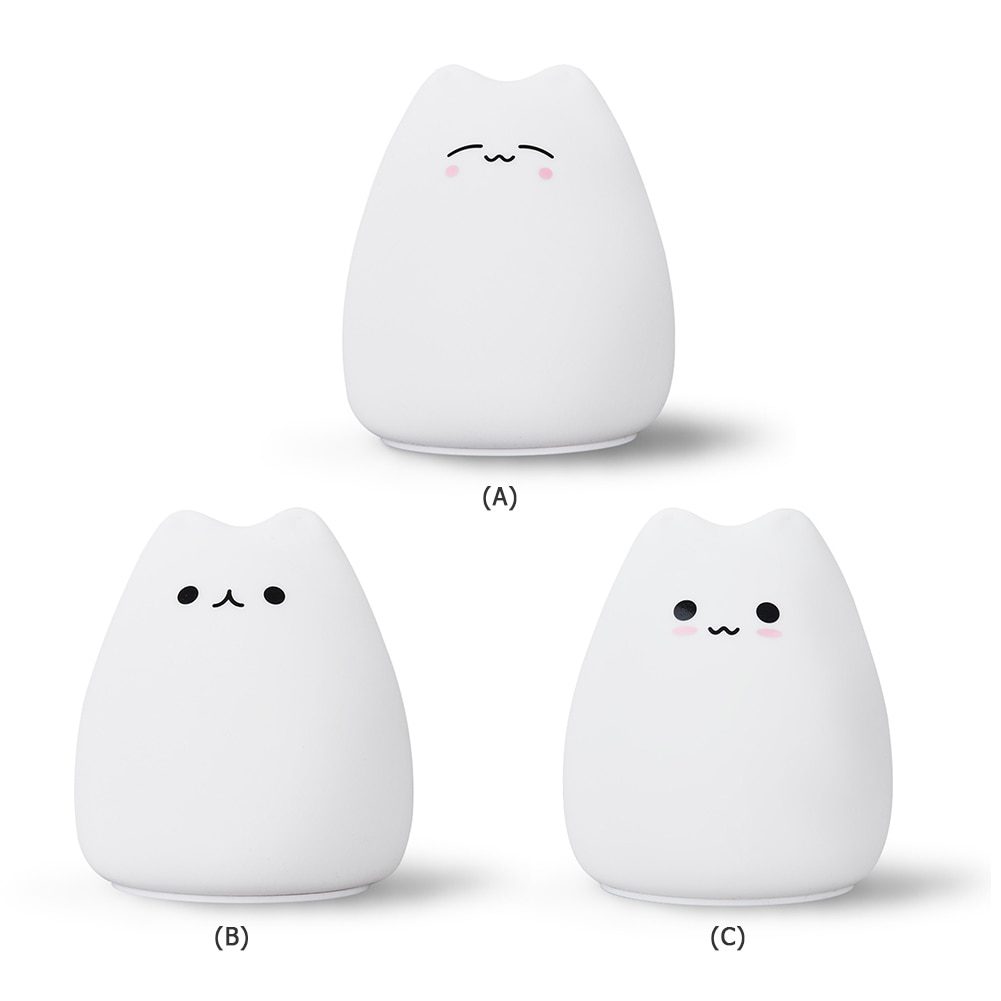 NEW LED Night Light Soft Cat Silicone Animal Touch Sensor Pat Lamp Mini Cute 7 Color Changing for Kids Baby Bedroom Desktop Deco