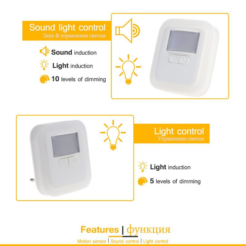 NEW Plug-in Motion/Light/Sound Sensor LED Night Light Lighting Mini EU US Plug Night Light Lamp for Children Kid Living Room Bed