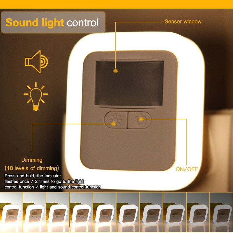 NEW Plug-in Motion/Light/Sound Sensor LED Night Light Lighting Mini EU US Plug Night Light Lamp for Children Kid Living Room Bed