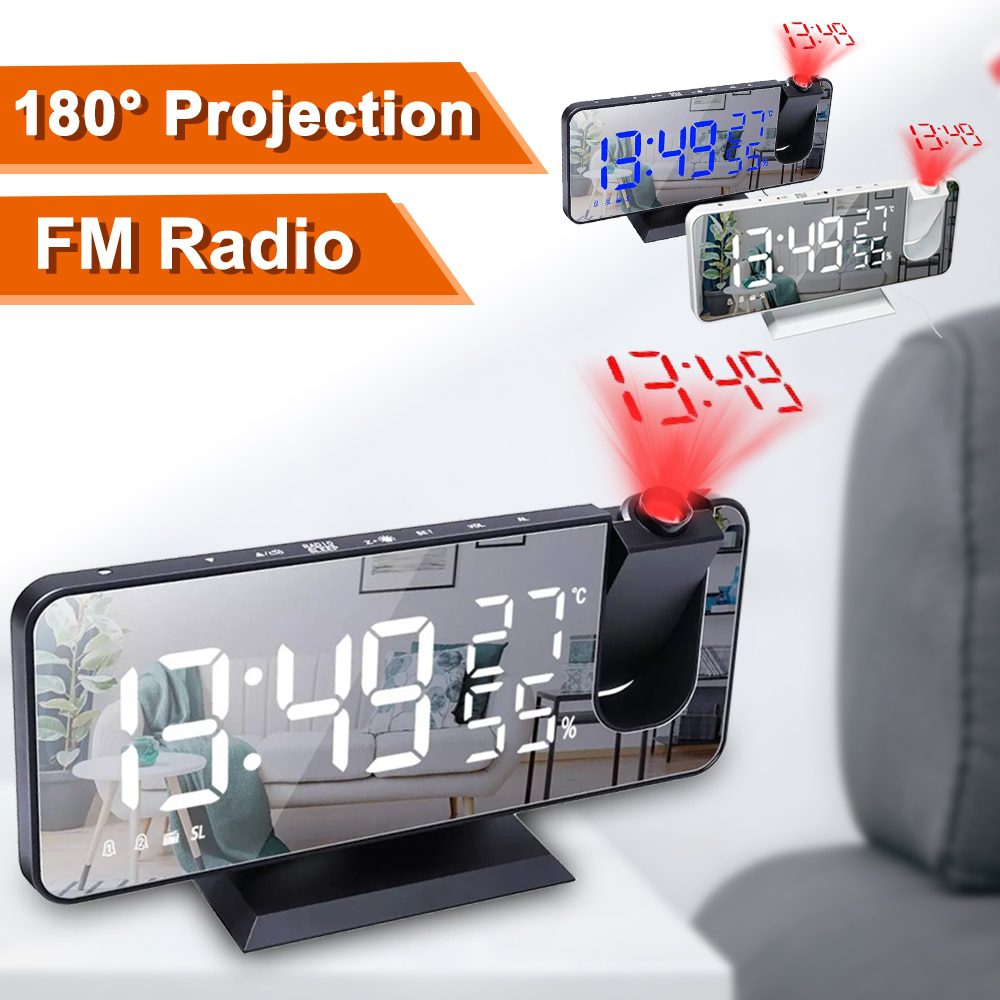 NEW LED Digital Projection Alarm Clock Table Electronic Alarm Clock with Projection FM Radio Time Projector Bedroom Bedside Cloc