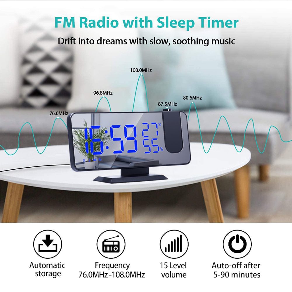 NEW LED Digital Projection Alarm Clock Table Electronic Alarm Clock with Projection FM Radio Time Projector Bedroom Bedside Cloc