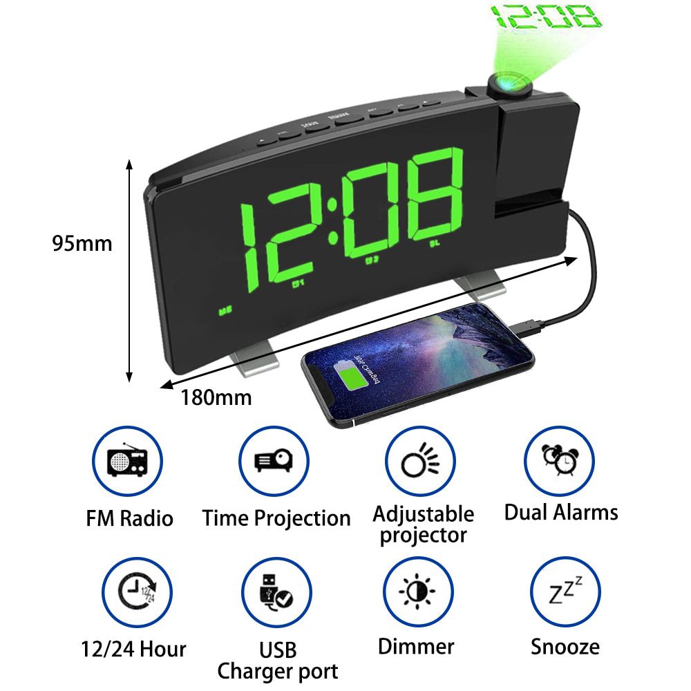 NEW LED Digital Projection Alarm Clock Table Electronic Alarm Clock with Projection FM Radio Time Projector Bedroom Bedside Cloc