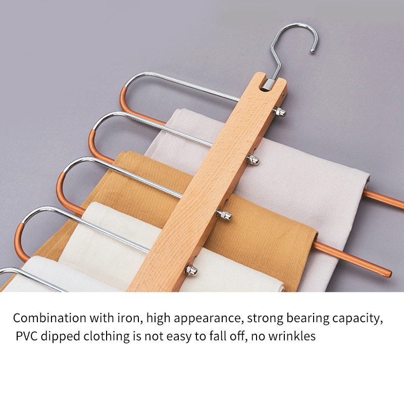 NEW 5 Layers Clothes Wood Hangers Multifunctional Pants Rack Bedroom Closet Shelves Jeans Non Slip Wardrobe Organizer Space Savi