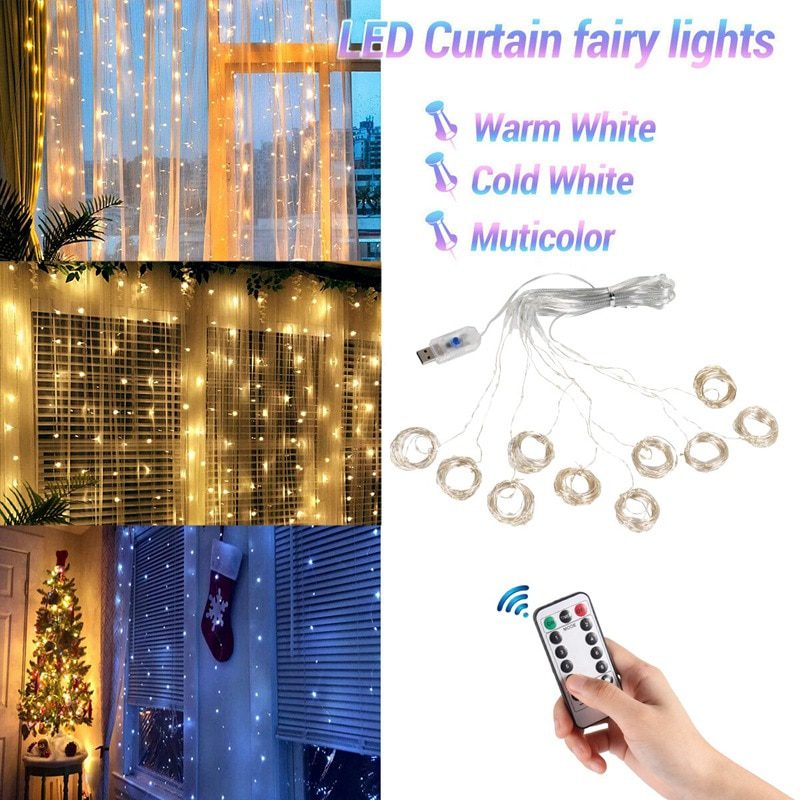 NEW Fairy Lights Garland Curtain Lamp Remote Control USB String Lights LED Lights Bedroom Decoration New Year Bedroom Pendant Li