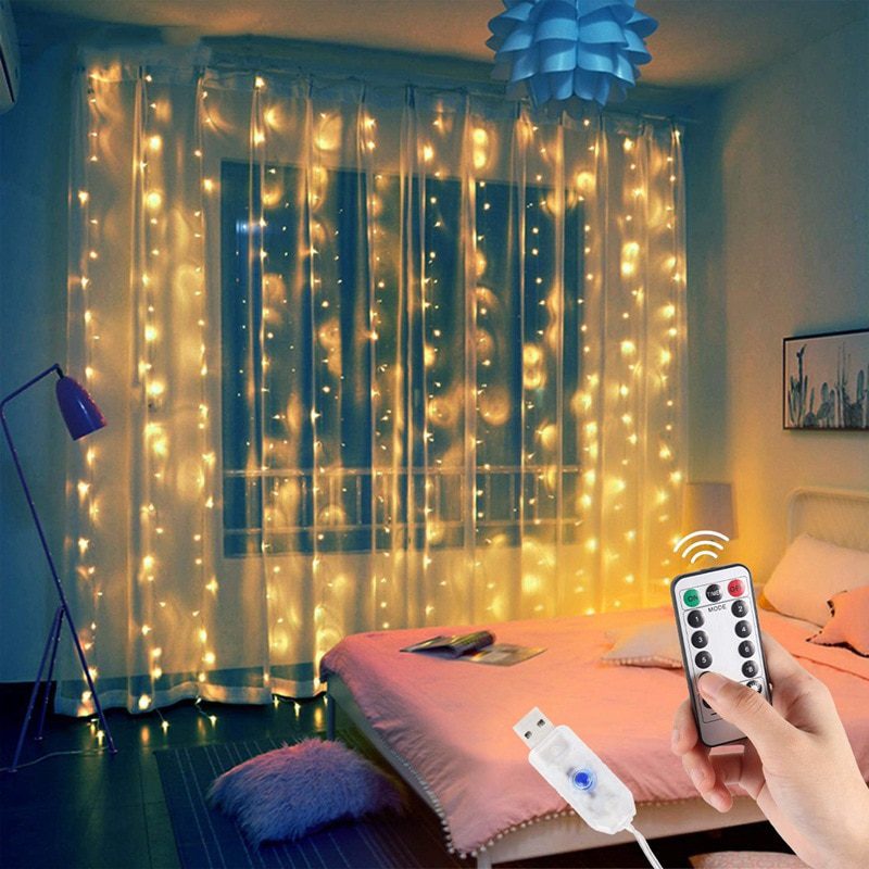 NEW Fairy Lights Garland Curtain Lamp Remote Control USB String Lights LED Lights Bedroom Decoration New Year Bedroom Pendant Li