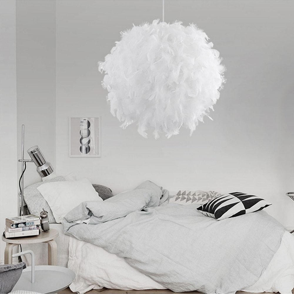 NEW Mordern Feather Pendant Lamp E27 Lamp Holder Fairy Hanging Lamp Goose Feather Bedroom Dining Room Loft Chandelier Ceiling Li