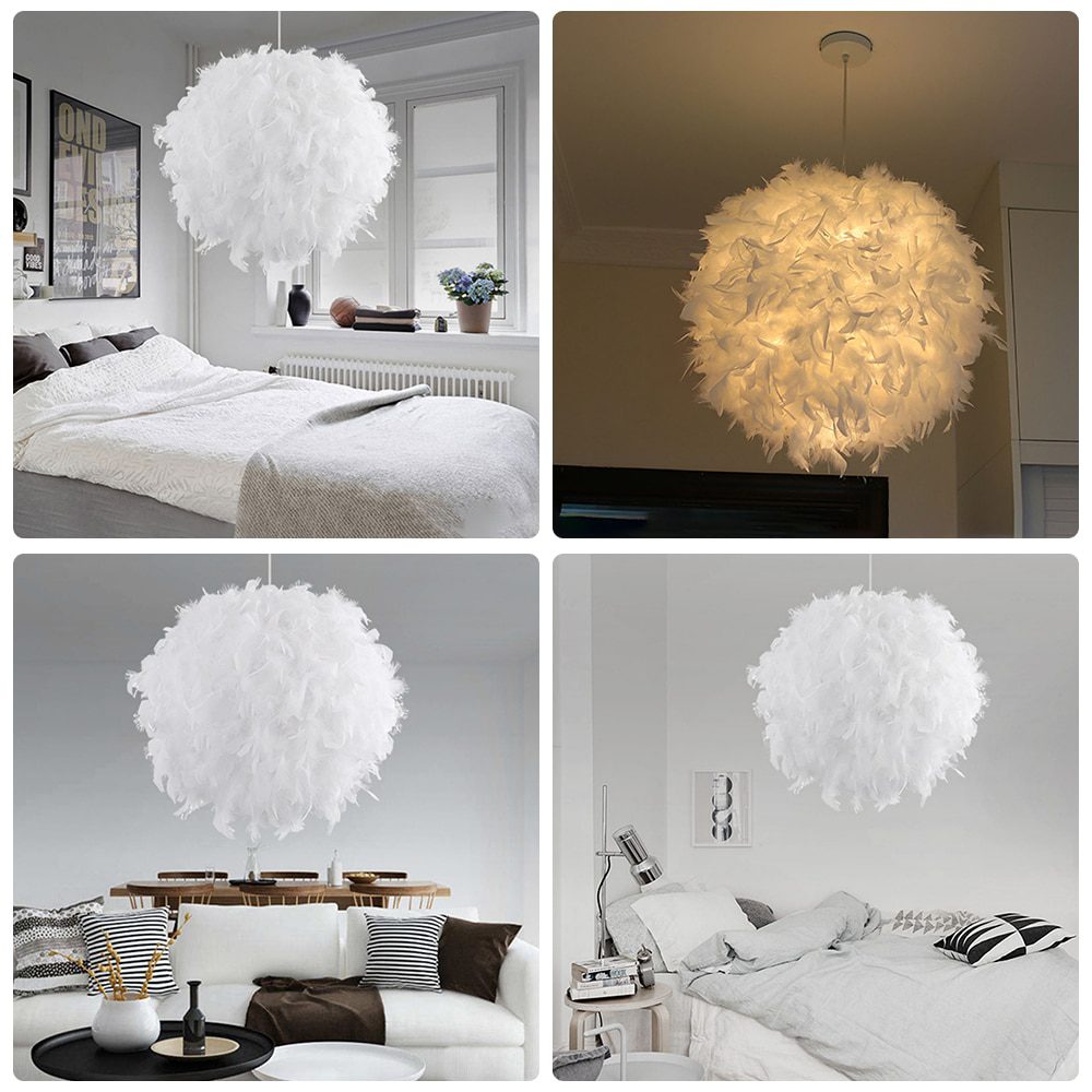 NEW Mordern Feather Pendant Lamp E27 Lamp Holder Fairy Hanging Lamp Goose Feather Bedroom Dining Room Loft Chandelier Ceiling Li