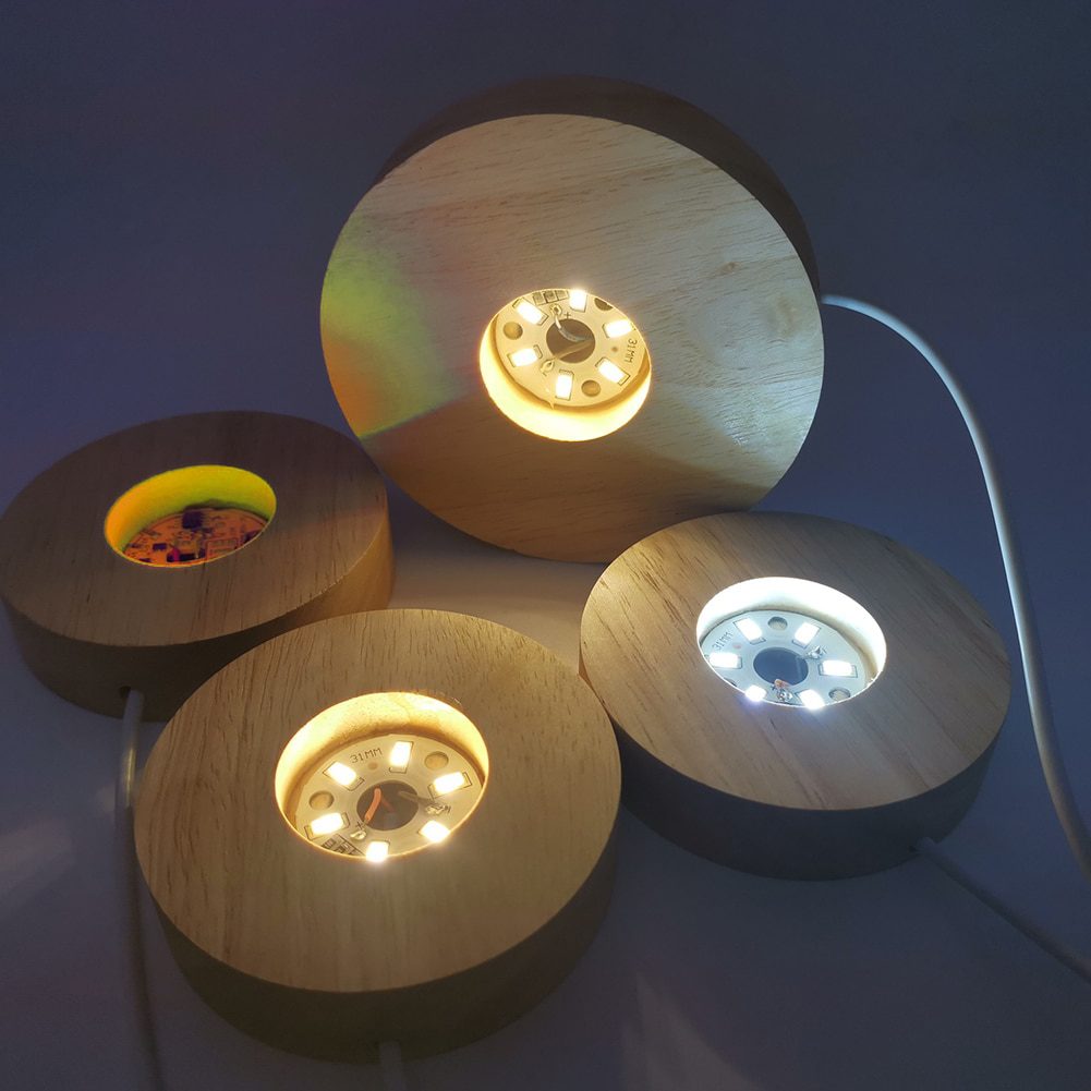 NEW LED Round Wood Light Base USB Switch Crystal Ball Night Lights Base Display Stand Lamp Holder Home Bedroom Table Decoration