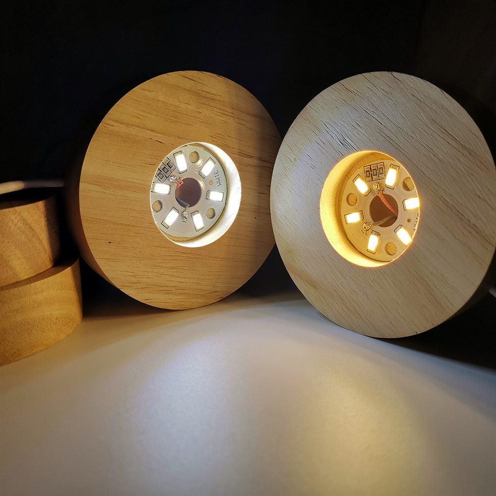 NEW LED Round Wood Light Base USB Switch Crystal Ball Night Lights Base Display Stand Lamp Holder Home Bedroom Table Decoration