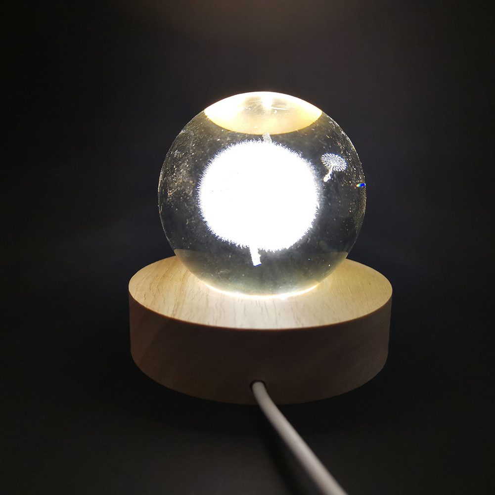 NEW LED Round Wood Light Base USB Switch Crystal Ball Night Lights Base Display Stand Lamp Holder Home Bedroom Table Decoration