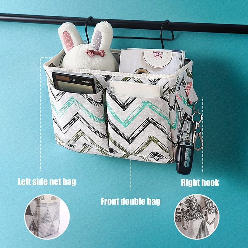 NEW Bedside Hanging Organizer Pocket Storage Bag Wardrobe organizer Canvas Bedroom Bathroom Magazine tote Storage Organizador Po