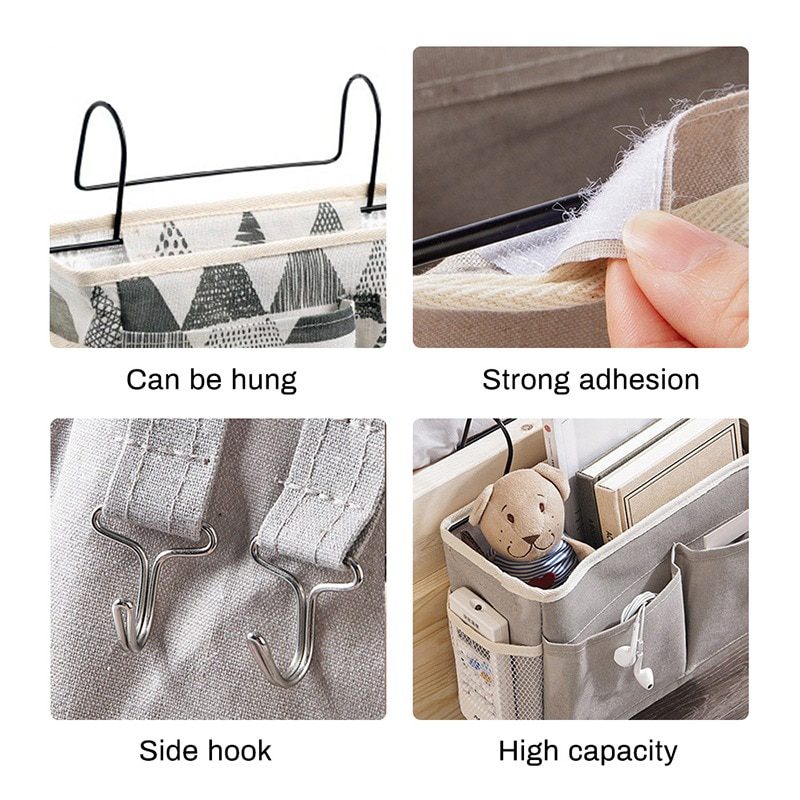 NEW Bedside Hanging Organizer Pocket Storage Bag Wardrobe organizer Canvas Bedroom Bathroom Magazine tote Storage Organizador Po