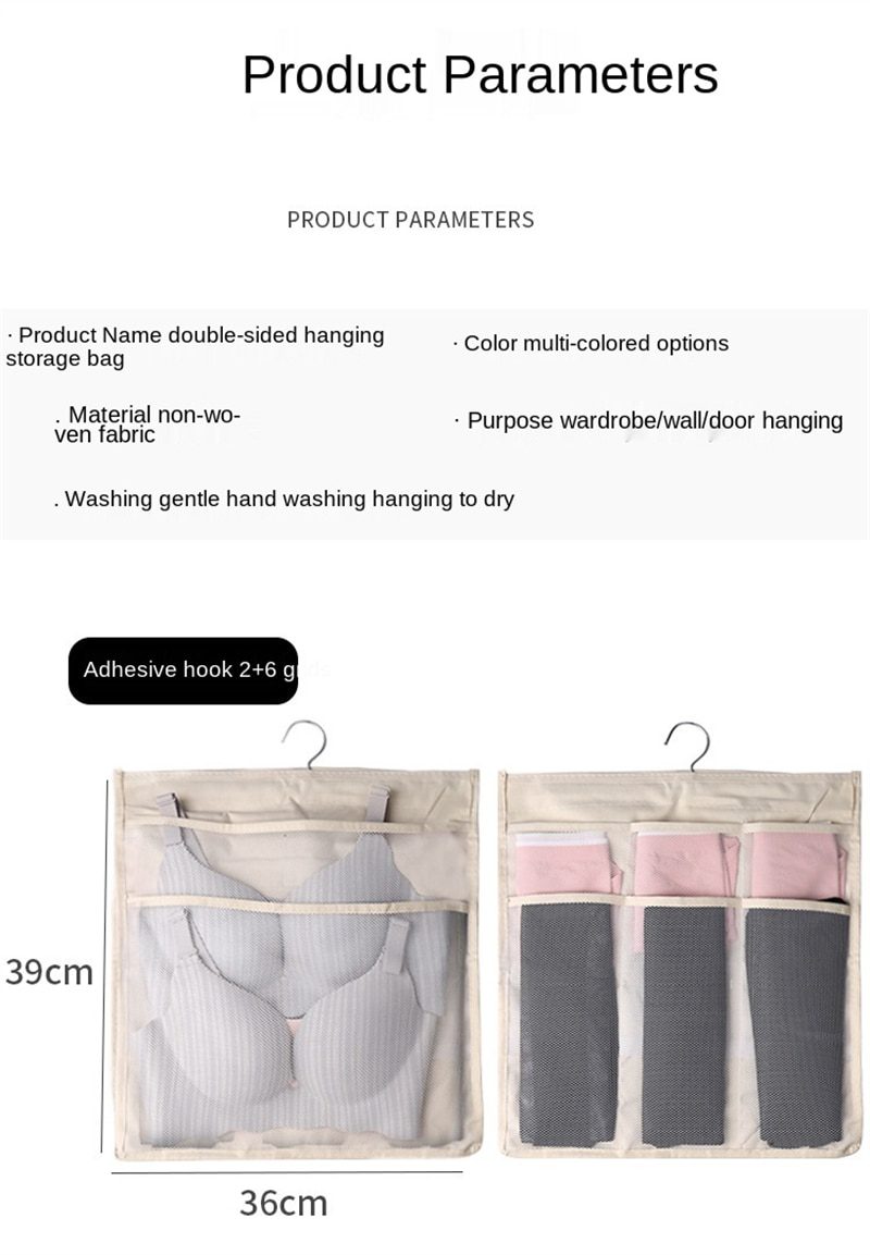 NEW Underwear Storage Bag Hanging Wall Double-sided Bra Wardrobe Household Socks Dorm Organizer Bedroom Panty Cabinet Organizati