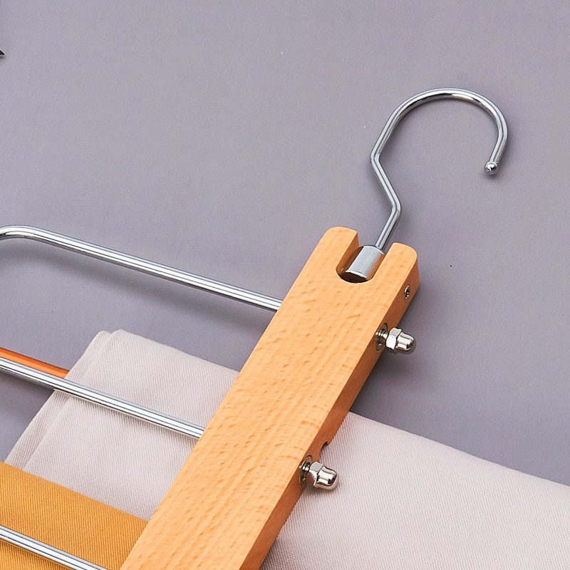 NEW 5 Layers Clothes Wood Hangers Multifunctional Pants Rack Bedroom Closet Shelves Jeans Non Slip Wardrobe Organizer Space Savi