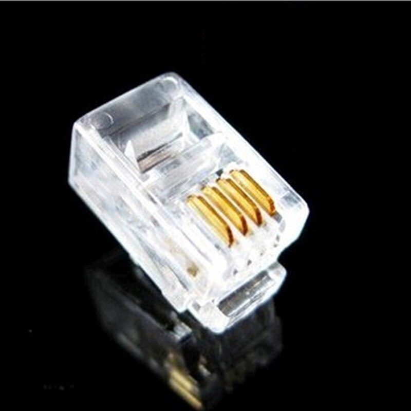 NEW 100Pcs/lot RJ11 4P4C New Crystal Head Modular Plug Gold Plated Network Connector Wholesale