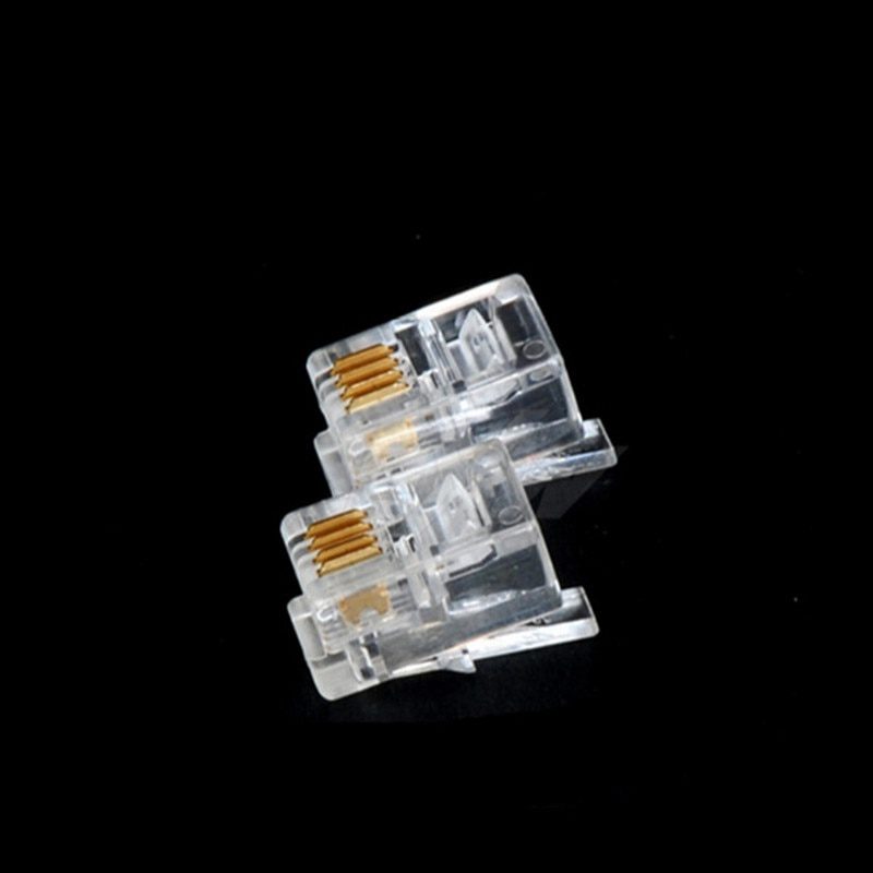 NEW 100Pcs/lot RJ11 4P4C New Crystal Head Modular Plug Gold Plated Network Connector Wholesale