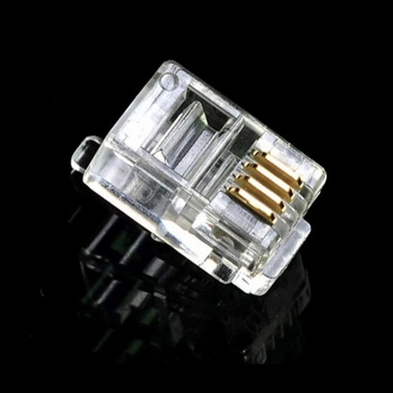 NEW 100Pcs/lot RJ11 4P4C New Crystal Head Modular Plug Gold Plated Network Connector Wholesale