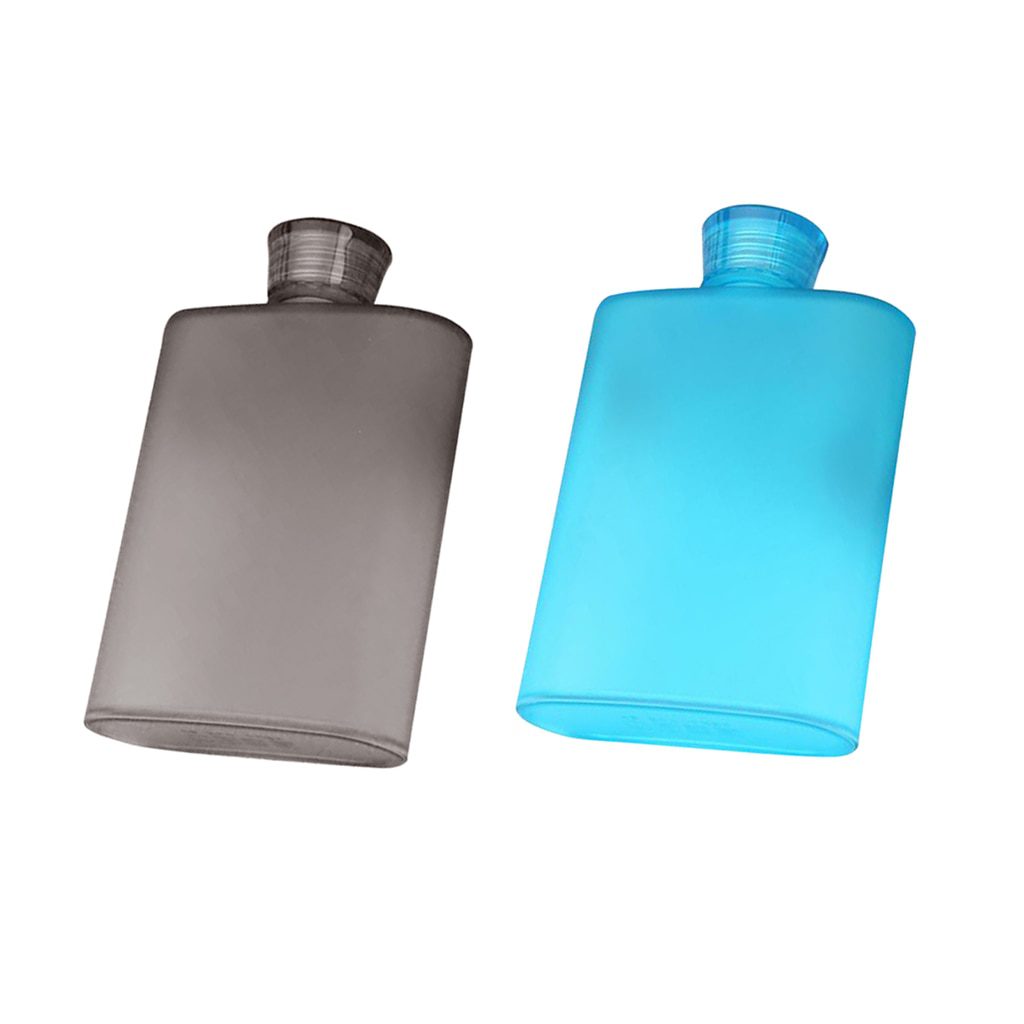 NEW 400ml Reusable Hip Flask Drinking Water Bottle Plastic - BPA Free, LeakProof, Refillable For Sports, Travel, Blue&Grey