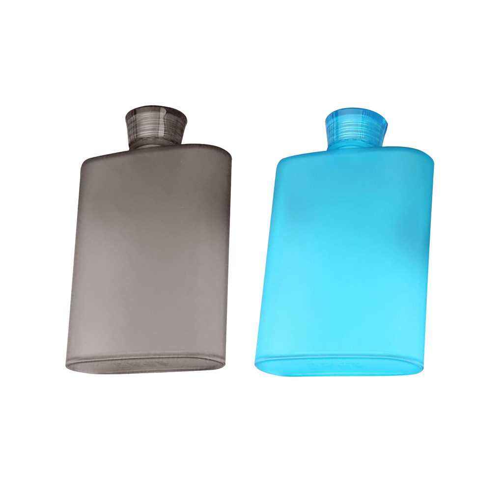 NEW 400ml Reusable Hip Flask Drinking Water Bottle Plastic - BPA Free, LeakProof, Refillable For Sports, Travel, Blue&Grey