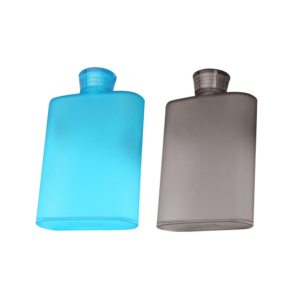 NEW 400ml Reusable Hip Flask Drinking Water Bottle Plastic - BPA Free, LeakProof, Refillable For Sports, Travel, Blue&Grey