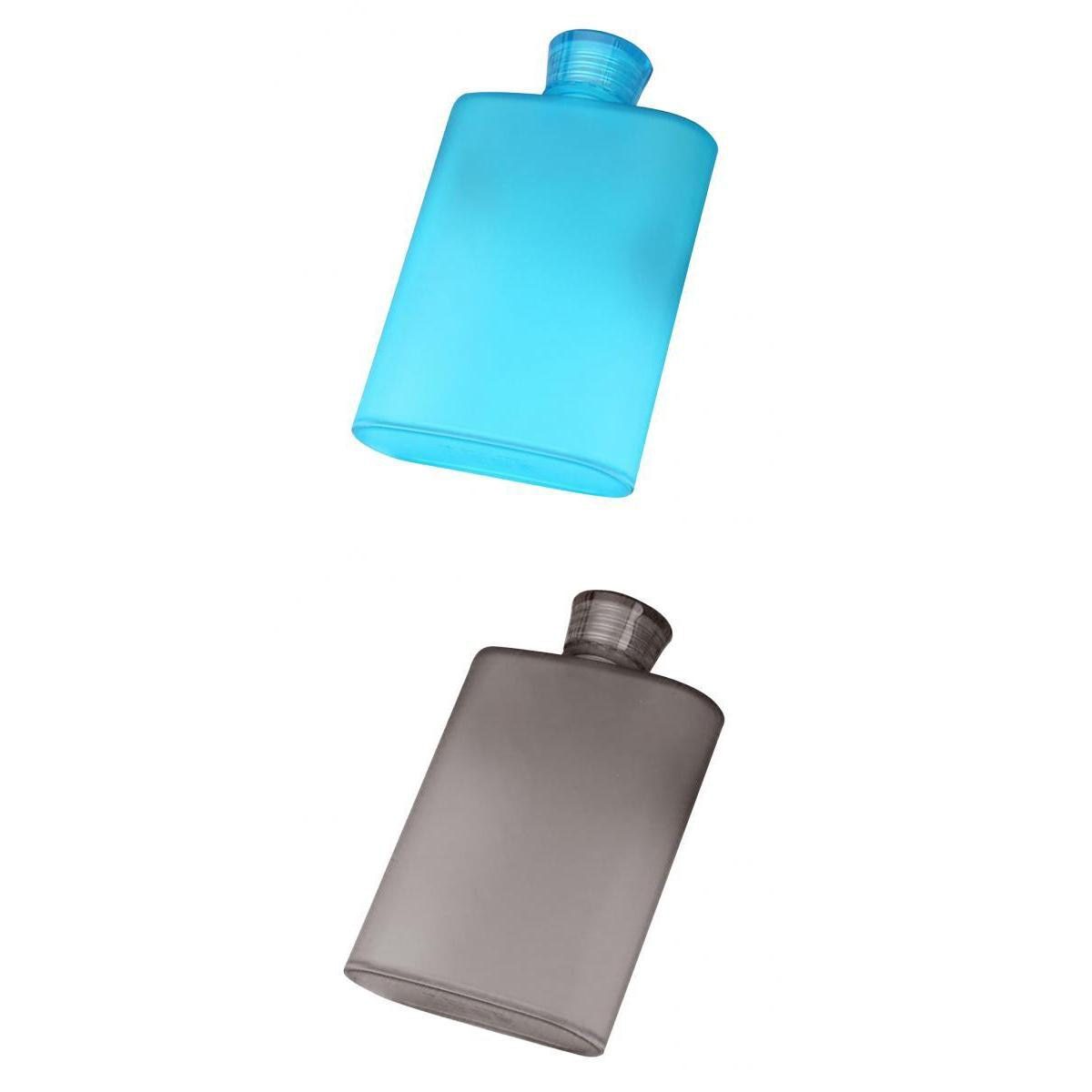 NEW 400ml Reusable Hip Flask Drinking Water Bottle Plastic - BPA Free, LeakProof, Refillable For Sports, Travel, Blue&Grey