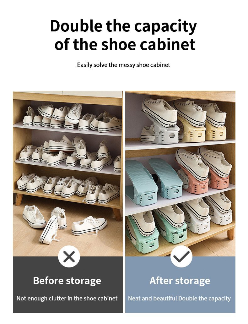 NEW 6Pcs Adjustable Shoe Rack Double Layer Organizer Shoes Storage Rack Stand Shelf Support Slot Closet Space Saving Household