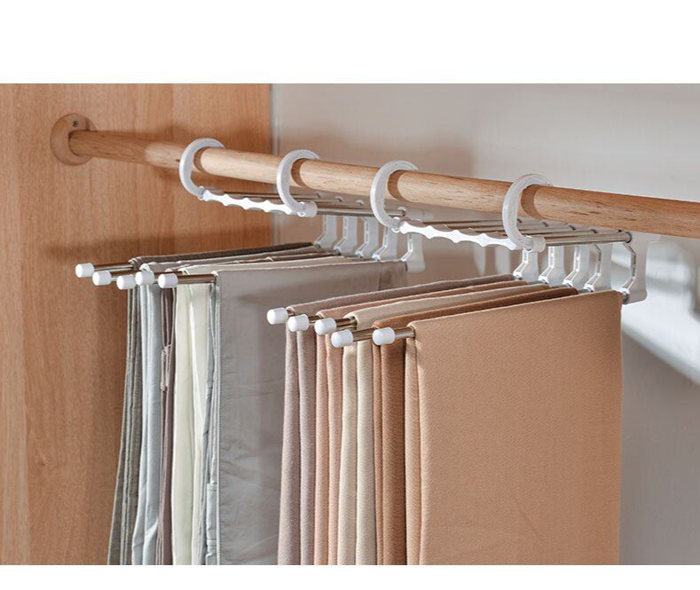 NEW Multi-Function 5-in-1 Pants Storage Rack Stainless Steel Clothes Hanger Adjustable Pants Storage Rack Wardrobe Organizer 202