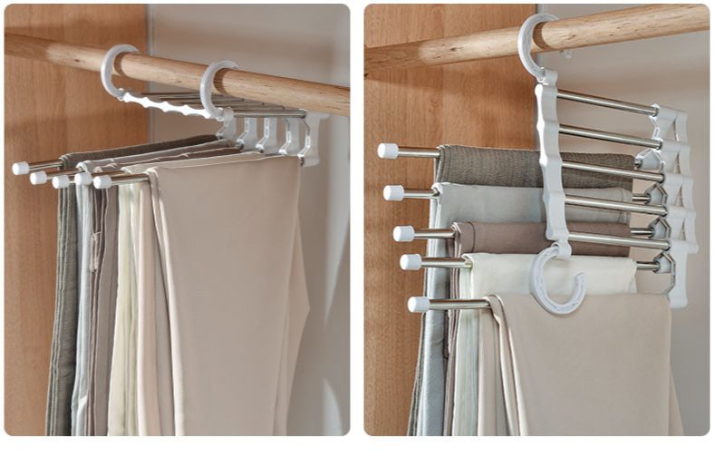 NEW Multi-Function 5-in-1 Pants Storage Rack Stainless Steel Clothes Hanger Adjustable Pants Storage Rack Wardrobe Organizer 202