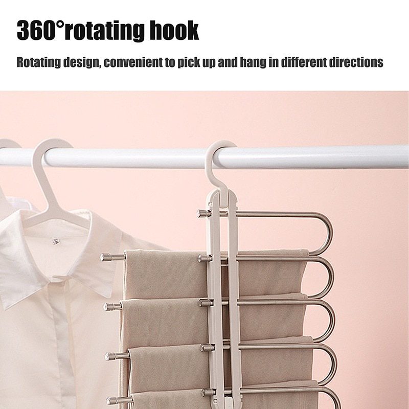 NEW 5 in 1 Pant Hanger for Clothes Organizer Multifunction Shelves Closet Storage Organizer Stainless Steel Magic Trouser Hanger