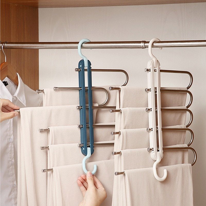 NEW 5 in 1 Pant Hanger for Clothes Organizer Multifunction Shelves Closet Storage Organizer Stainless Steel Magic Trouser Hanger