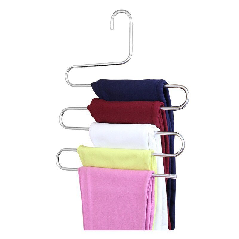 NEW 5 Layers Stainless Steel Clothes Hangers S Shape Pants Rack Storage Hangers Clothes Storage Rack Multilayer Storage Cloth Ra