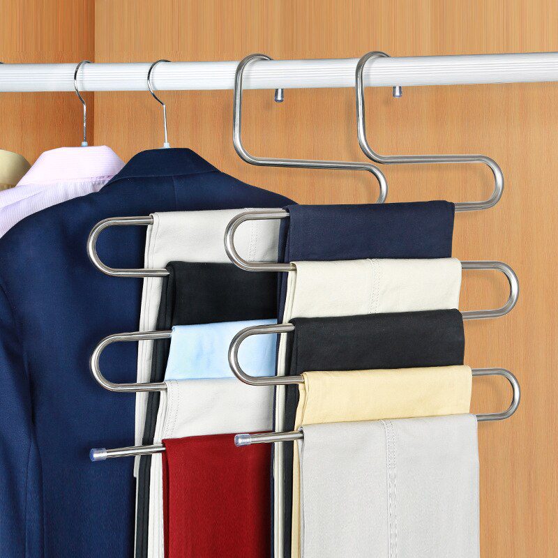 NEW 5 Layers Stainless Steel Clothes Hangers S Shape Pants Rack Storage Hangers Clothes Storage Rack Multilayer Storage Cloth Ra