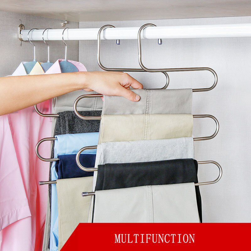 NEW 5 Layers Stainless Steel Clothes Hangers S Shape Pants Rack Storage Hangers Clothes Storage Rack Multilayer Storage Cloth Ra