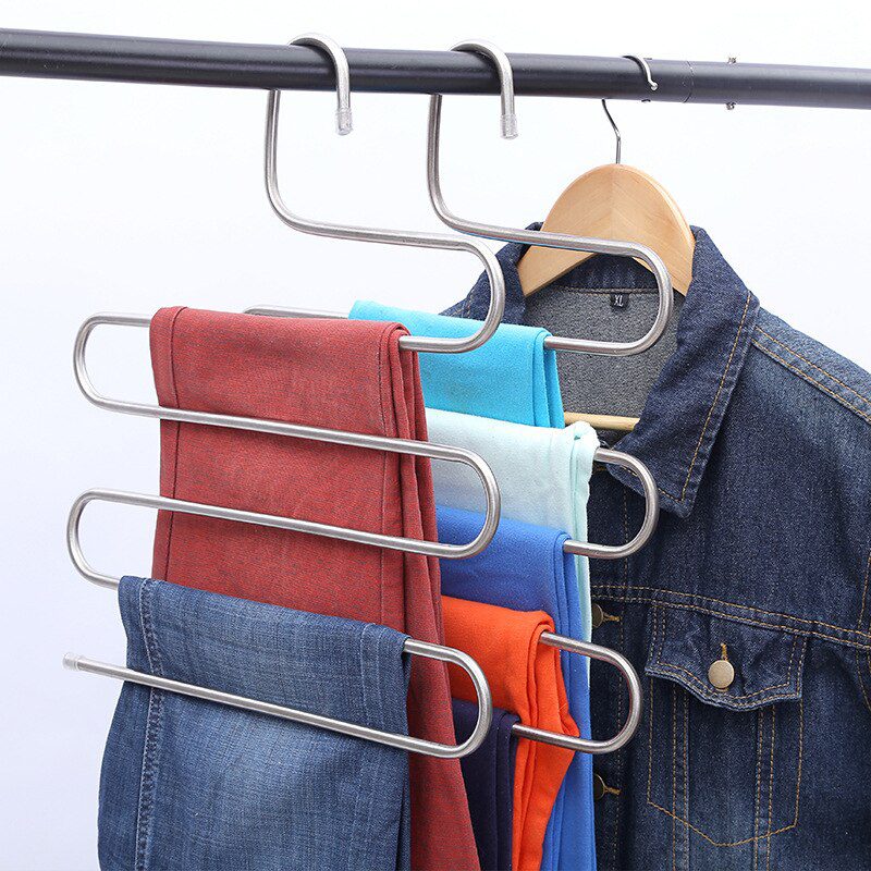 NEW 5 Layers Stainless Steel Clothes Hangers S Shape Pants Rack Storage Hangers Clothes Storage Rack Multilayer Storage Cloth Ra