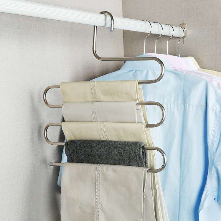 NEW 5 Layers Stainless Steel Clothes Hangers S Shape Pants Rack Storage Hangers Clothes Storage Rack Multilayer Storage Cloth Ra