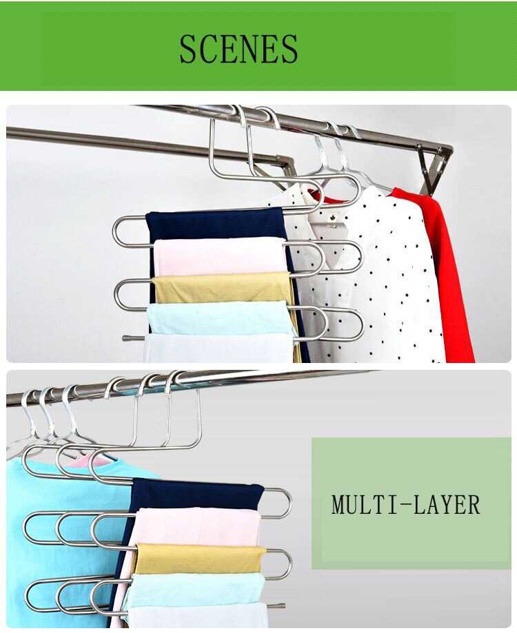 NEW 5 Layers Stainless Steel Clothes Hangers S Shape Pants Rack Storage Hangers Clothes Storage Rack Multilayer Storage Cloth Ra