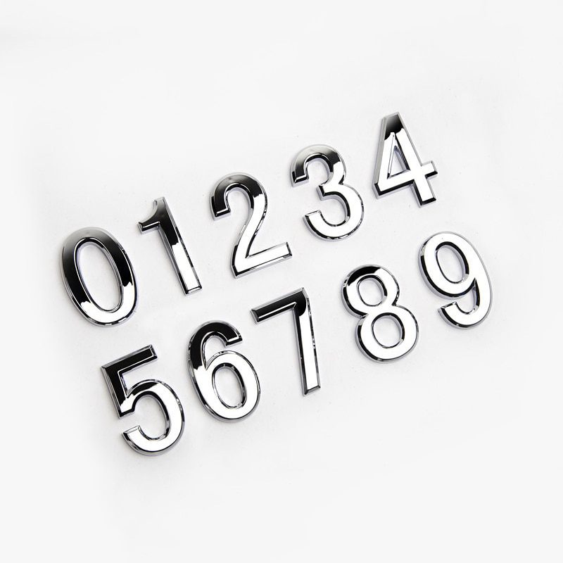 NEW New 3D Digits 0-9 Number Silver Sticker 5cm Plate Sign Hotel Silvery Door Number Plaque Modern Plated House Home Car Decorat