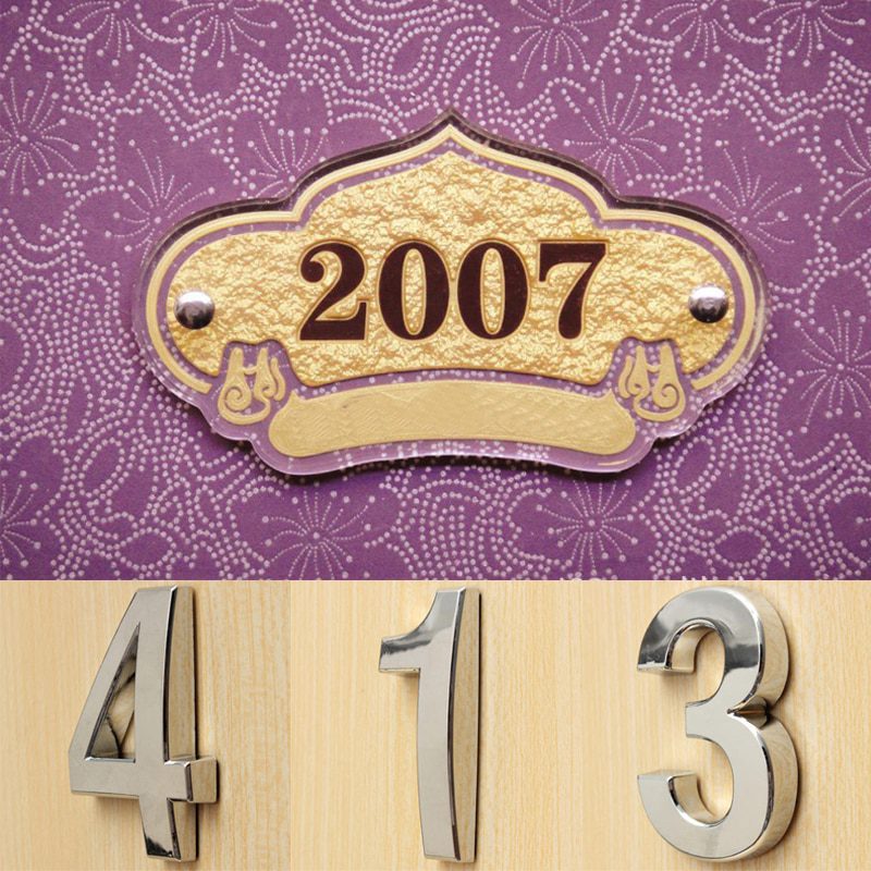 NEW New 3D Digits 0-9 Number Silver Sticker 5cm Plate Sign Hotel Silvery Door Number Plaque Modern Plated House Home Car Decorat