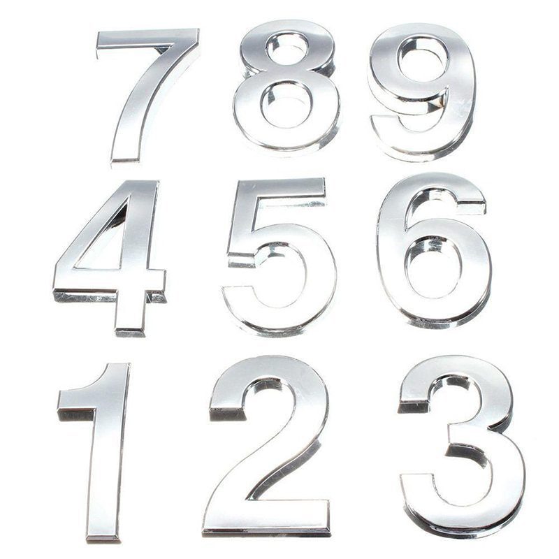 NEW New 3D Digits 0-9 Number Silver Sticker 5cm Plate Sign Hotel Silvery Door Number Plaque Modern Plated House Home Car Decorat