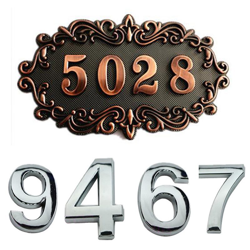 NEW New 3D Digits 0-9 Number Silver Sticker 5cm Plate Sign Hotel Silvery Door Number Plaque Modern Plated House Home Car Decorat