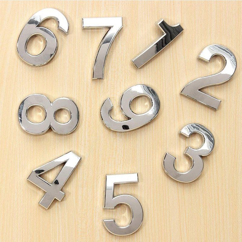 NEW New 3D Digits 0-9 Number Silver Sticker 5cm Plate Sign Hotel Silvery Door Number Plaque Modern Plated House Home Car Decorat